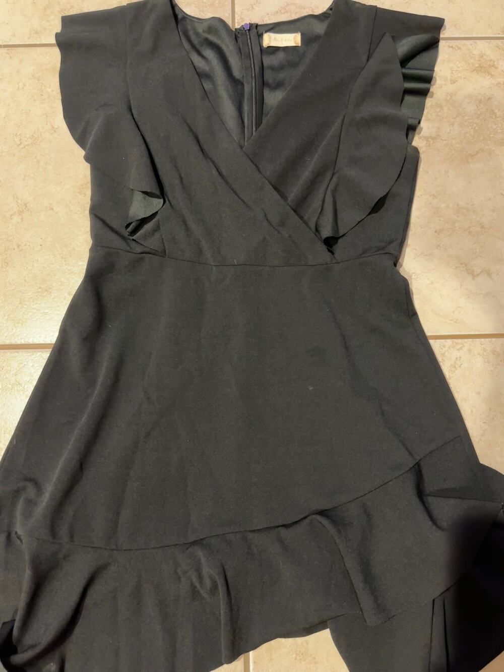Altar’d State Black Ruffle Wrap Dress Size L Flutter Sleeve Asymmetrical Hem